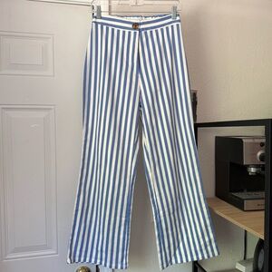 NWT LEELANAU blue white cotton‎ striped nautical straight leg pants